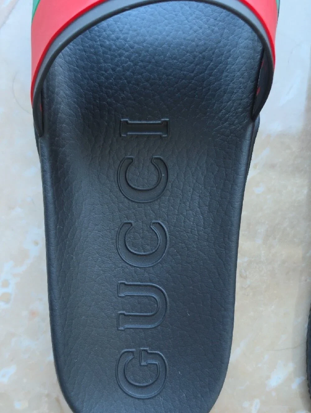 Gucci Slides with Green and Red Straps